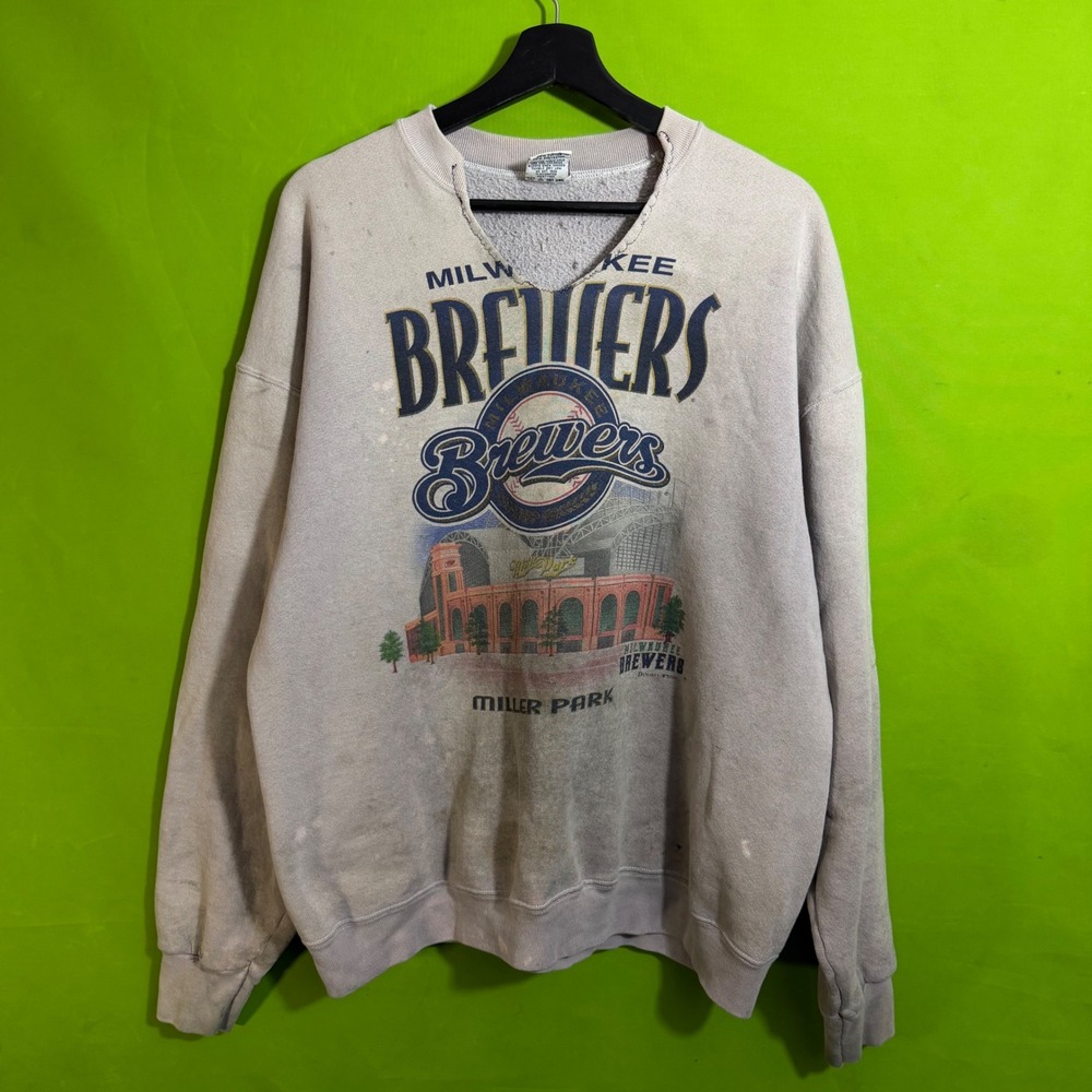 Vintage Milwaukee Brewers Miller Park Sweatshirt True Fan Gray XL MLB Baseball